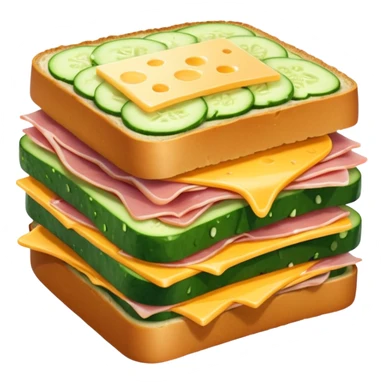 cucumber sandwich without excessive cucumber. with meat in them. bread slightly toasted. and melted cheese. make the cucumber dominant sticker