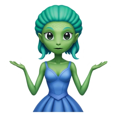 green alien reptilian woman in blue dress sticker
