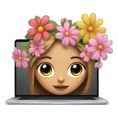 flowers popping out of a macbook while a cool girl is working sticker