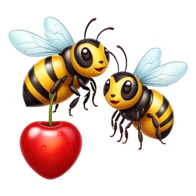 adorable bumble bee on 2 red cherries sticker