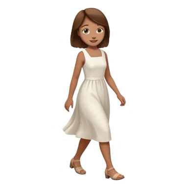 girl walking wearing a white dress, the hair color is brown, still walking sticker