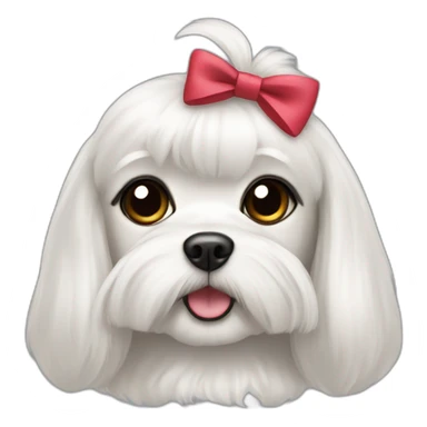 Maltese dog female with a hair bow, with black eyes, with dark eyes sticker