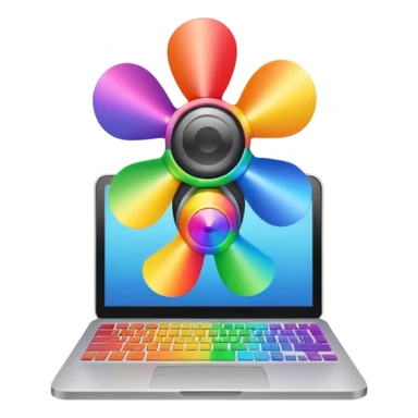 Computer wearing rainbow propeller hat sticker