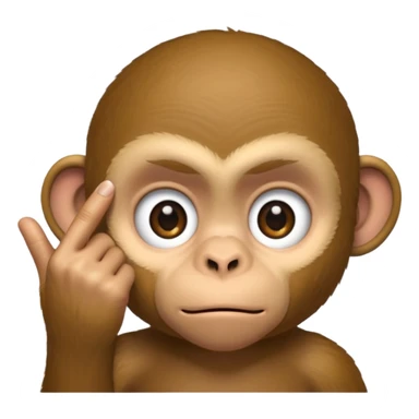 A monkey using one finger to pull his eyelid down to expose more eye sticker