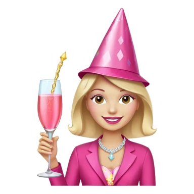 Realistic sparkling diamond glam hot pink champagne bottle with hot pink champagne in glass with strawberry ì> sticker