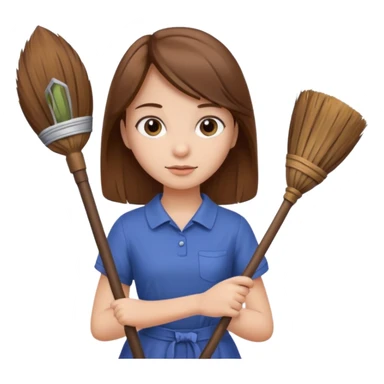 girl with brown hair holding a broom sticker