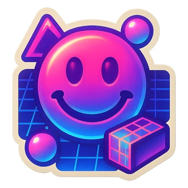 aesthetic, vaporwave, retro 80s, neon, emoji style sticker