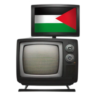 A TV is on the TV a picture with the flag of Palestine sticker