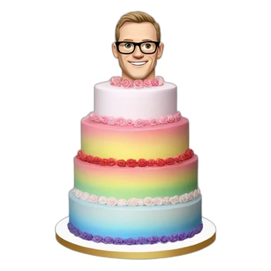 Jonathan Toews wearing glasses as a triple decker rainbow wedding cake with pastel roses sticker