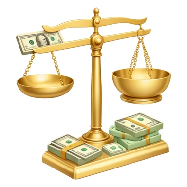 gold scale with dollars on one side and beauty products on the other sticker