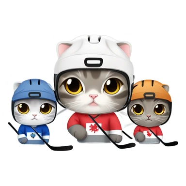 Team of mixed colors Scottish fold cats playing hockey  sticker