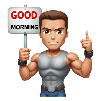 Terminator with sign that says good morning sticker