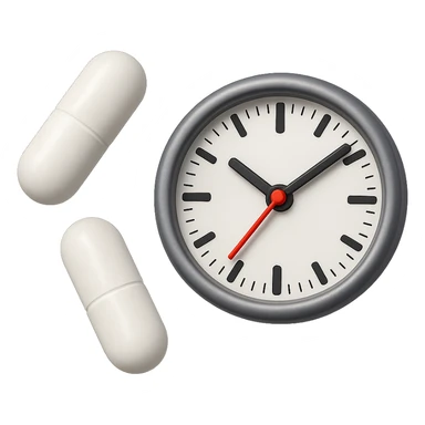 DUE BOCCETTE DI INTEGRATORI BIANCHE FLUTTUANO IN ARIA INSIEME AD UN OROLOGIO DA MURO IN STILE EMOJI IPHONE, IPERREALISTICA 4K sticker