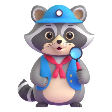 Raccoon detective with hat and magnifying glass sticker