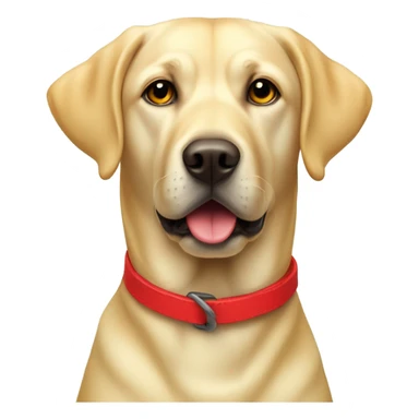 A yellow labrador head, with a red collar sticker