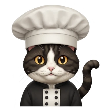 fluffy black chef cat wearing a tall white chef hat sticker