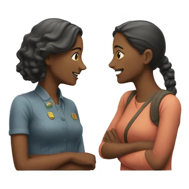two woman talking to each other, side angle sticker