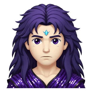 Boreas, God of North Wind from Gods and Goddesses with long black shaggy hair, dark purple sequin outfit sticker