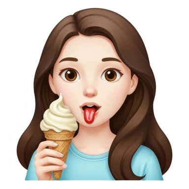 beautiful pale brunette girl with long hair eating ice cream sticker
