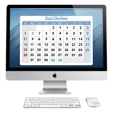 front view of an iMac with a day-calendar on the screen, showing hours and client slots with some booked sticker