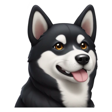 Old black Shiba Inu with white areas of the face resembling a husky sticker