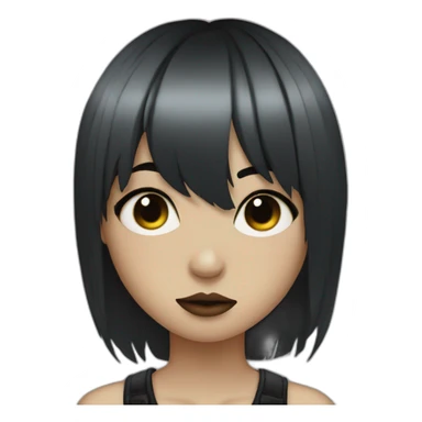 Emo girl with black straight hair with bangs and Facial piercings On her septum and middle lip sticker