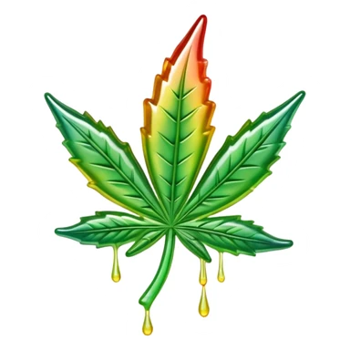 colorful shiny gusher gummy shaped like a cannabis leaf with dripping liquid effect sticker