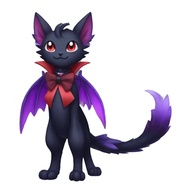 cool anthro black purple red ethereal fantasy nargacuga-Noivern-cat-Fakemon collar harness bow tie and bracers full body sticker
