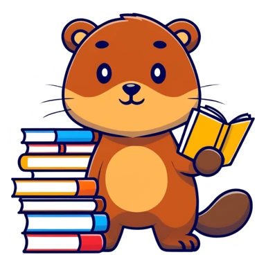 beaver with a stack of books, looking focused sticker