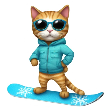 cat with pajamas on a snowboard  sticker