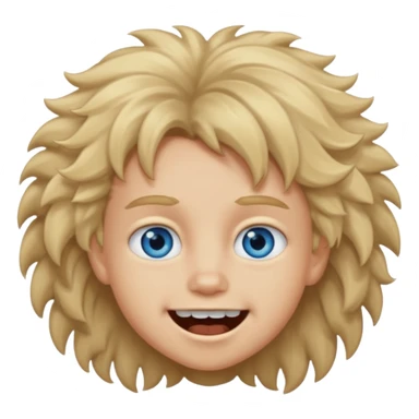 Make a dirty blonde kid with fluffy hair who’s teeth are perfect and blue eyes  sticker