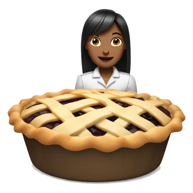 female with dark bob and a fringe is making a pie sticker