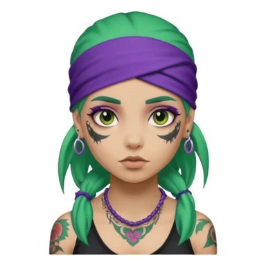 green hair with purple head bandana and lots of face tattoo girl sticker