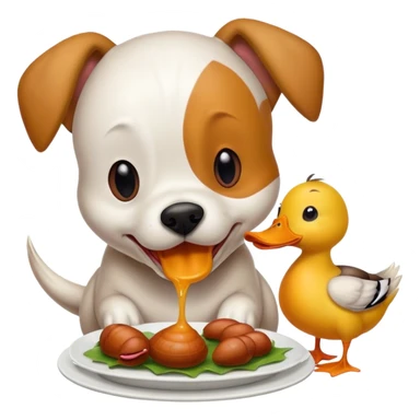 Dog eating a duck and a duck eating a bug sticker
