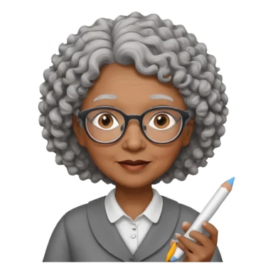 old woman teacher, brown skin, curly grey hai, wearing glasses, hold chalk on hand sticker