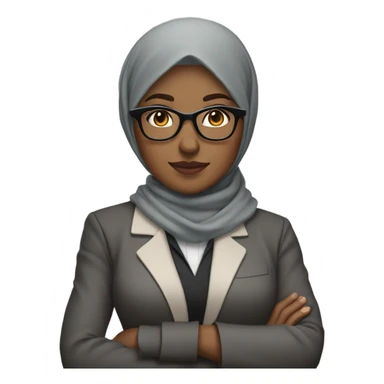 half-body career woman wearing a hijab with arms crossed over her chest with glasses, medium skintone, wearing a blazer and gray hijab sticker
