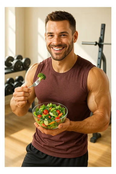 "Un uomo bodybuilder (30-35 anni) che migliora la sua composizione corporea e mangia sano sticker