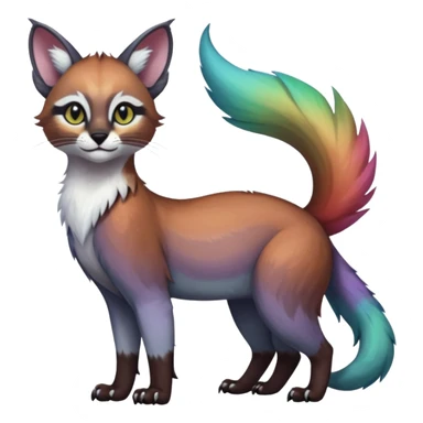 Colorful dark tropical iridescent pastel white glorious divine exotic cute cool beautiful shiny beautiful fantasy-caracal-civet-genet-sergal-vernid-Gryphon-Cacomistle-Trico-oncilla-animal-Fakémon-hybrid-fursona (full body) sticker