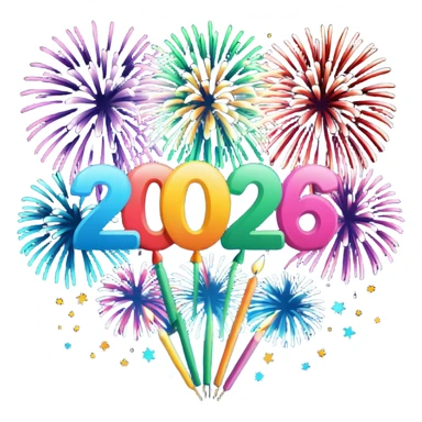 "Happy New Year 2026" in backdrop of colourful fireworks in outline  sticker