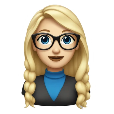 Thin White skinned blonde haired with hair pulled back blue eyed woman with black glasses black stud earrings  sticker