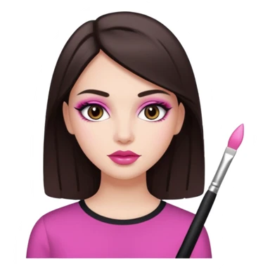 White girl with straight dark brown hair and dark brown eyes, pink lips, "clean girl" makeup  sticker