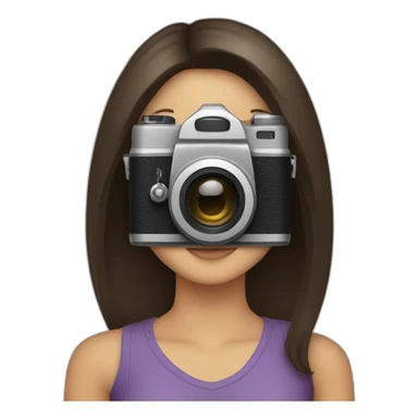 brunette girl with a square with a camera sticker