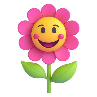 3D smiley emoji, round shape, grandmother with flower, pink color, smiling face sticker