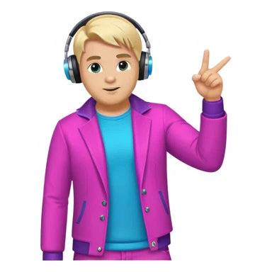 blond big man in colorful dj outfit pointing sideways sticker