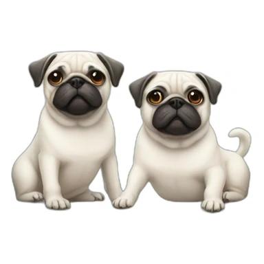 2 White pugs on a sofa, one of them is an adult and the other one has 5 months of age sticker
