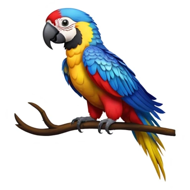 cinematic-macaw-realistic-full-body-standing-emoji,-vibrant-feathers-glowing-with-rich-reds,-blues,-and-yellows,-head-tilted-dramatically,-curved-black-beak-gleaming,-piercing-dark-eyes-exuding-confidence,-simplified-yet-realistic-focused sticker
