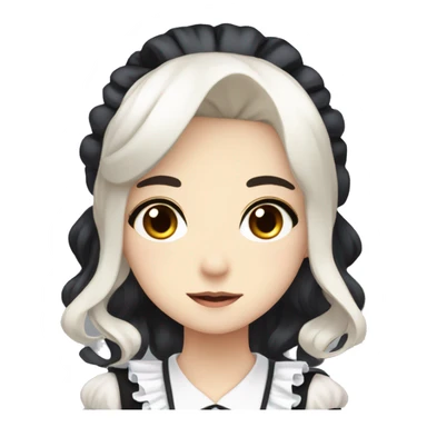 Anime maid with dark brown eyes and long, flowing black hair wearing a french maid uniform sticker