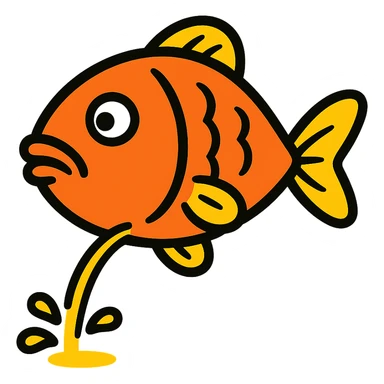 flat toon style fish peeing with bold colors sticker