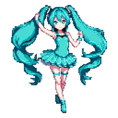 Hatsune Miku dancing pose with teal hair sticker