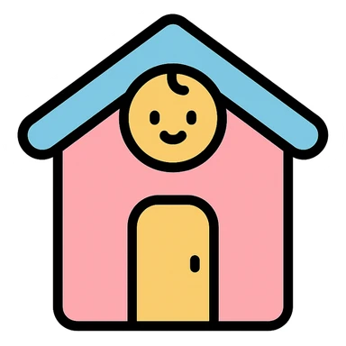vector icon of a baby house in soft pastel flat design, rounded corners, white background, minimal icon style sticker